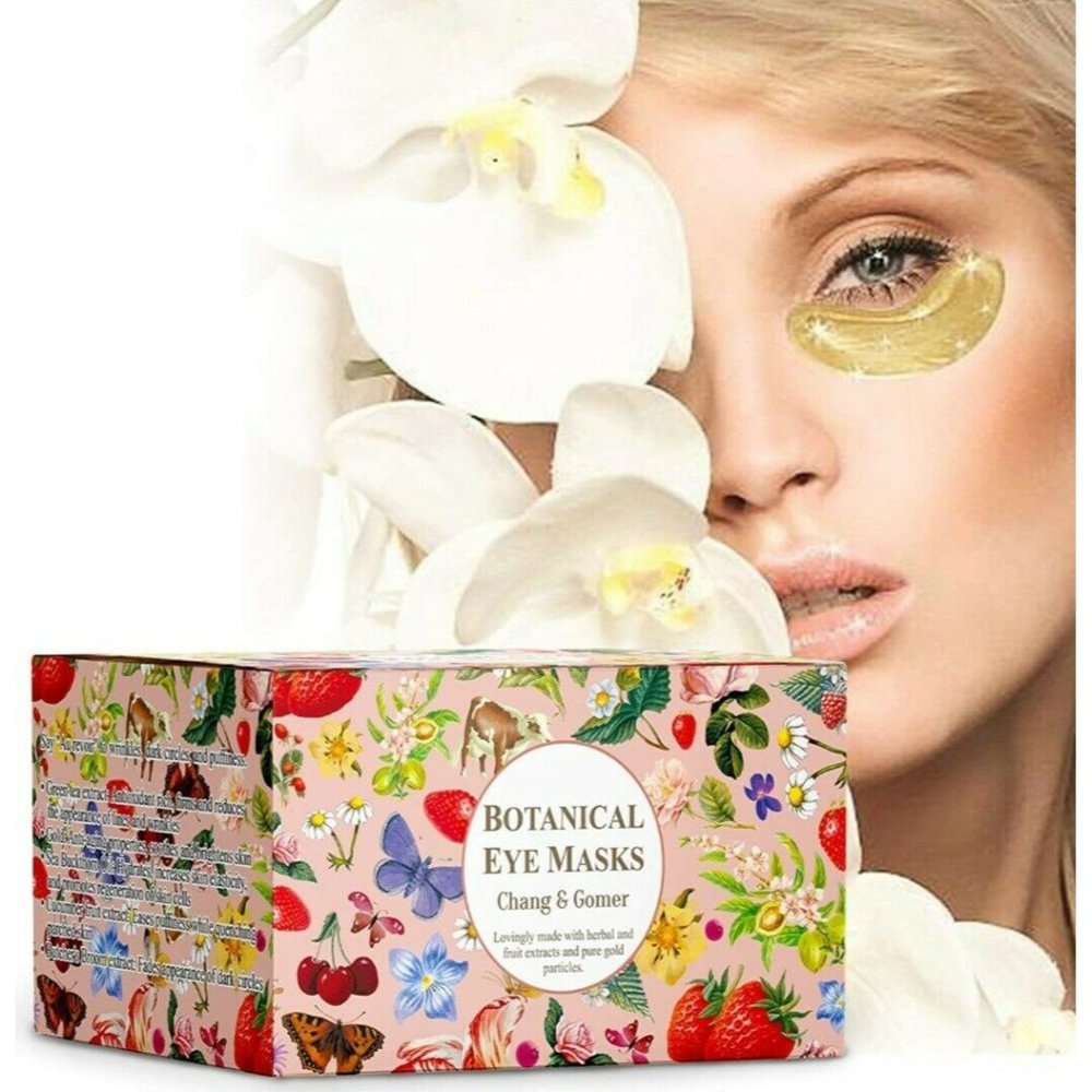 (30 Pairs) Botanical 24K Gold Eye Masks, Hyaluronic Acid, Collagen, Anti-Aging